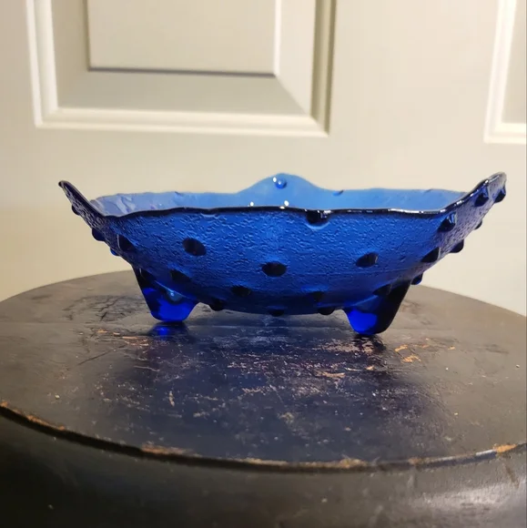 Hobnail Cobalt Blue Glass, 3 Footed, Vintage Bowl - Picture 1 of 9